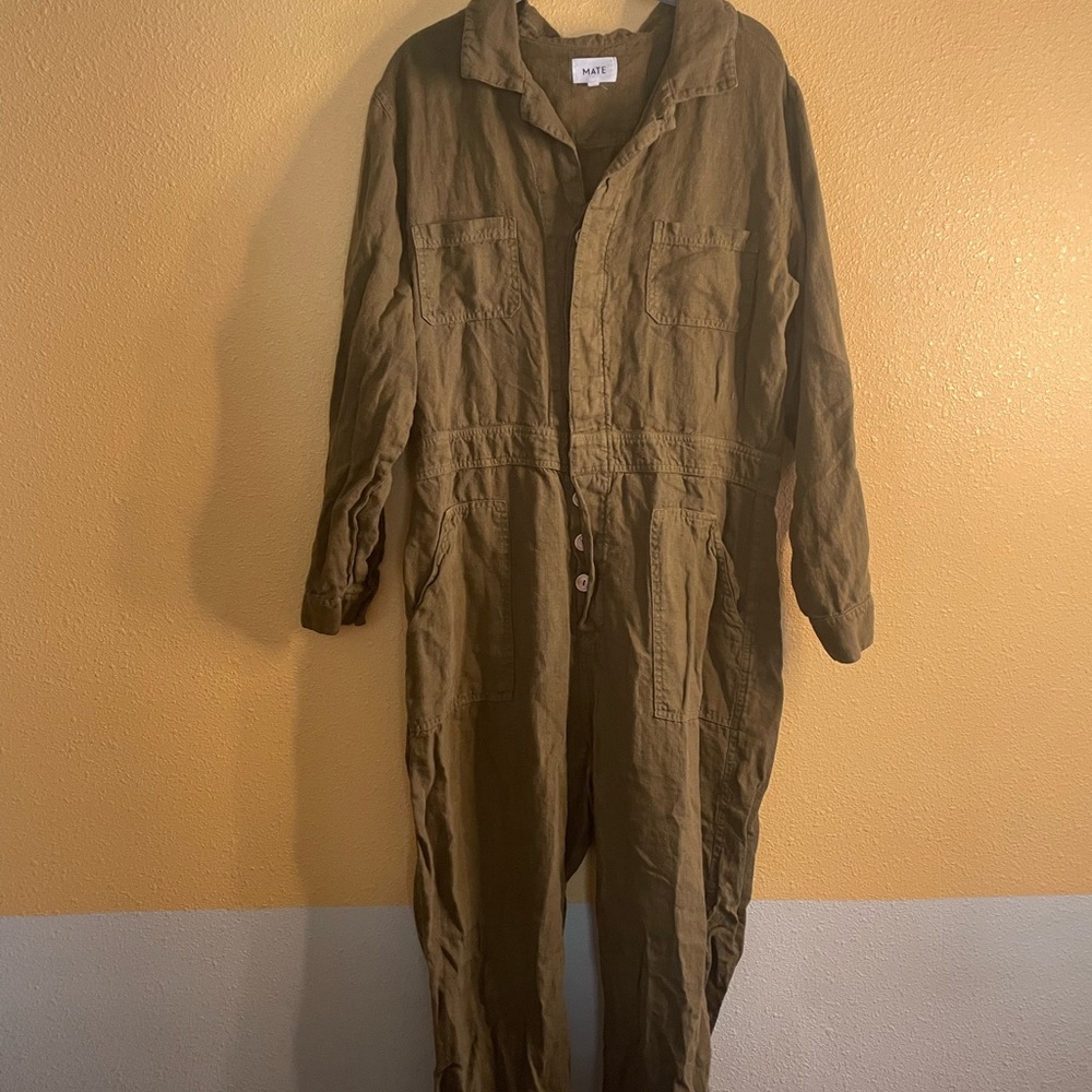 MATE the Label Khaki Button-Up Jumpsuit